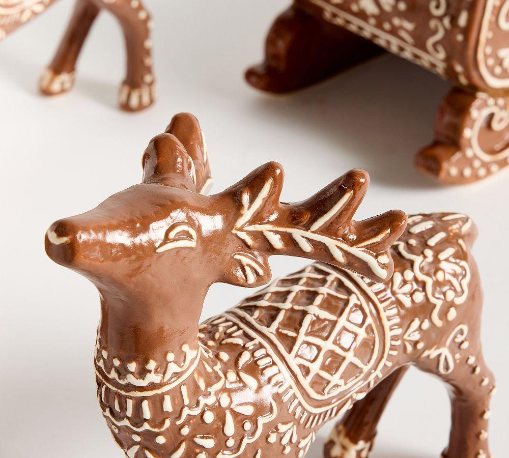 Handcrafted Ceramic Gingerbread Reindeer & Sleigh Set | Pottery